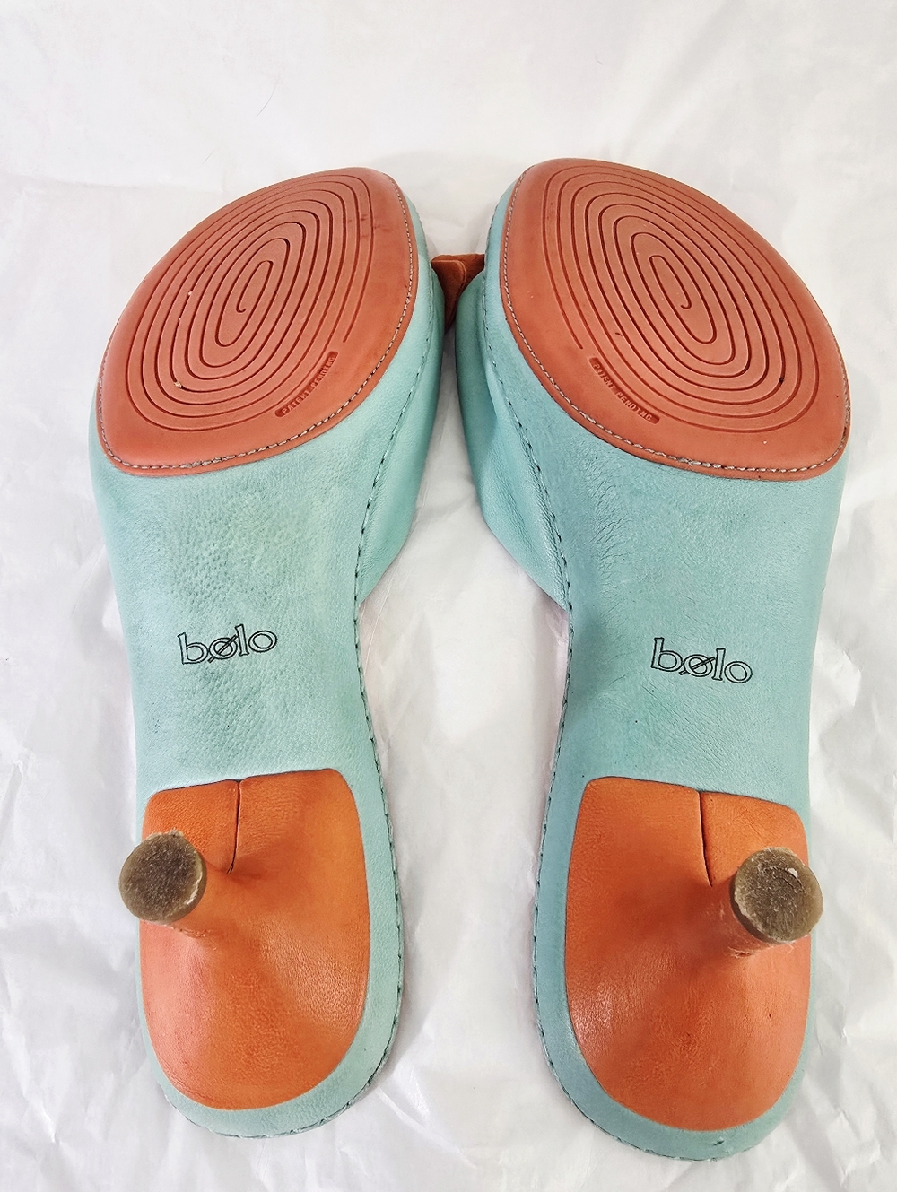 Bolo Two-Tone Sz 8.5 Orange & Teal Slide Sandals - Picture 3 of 7